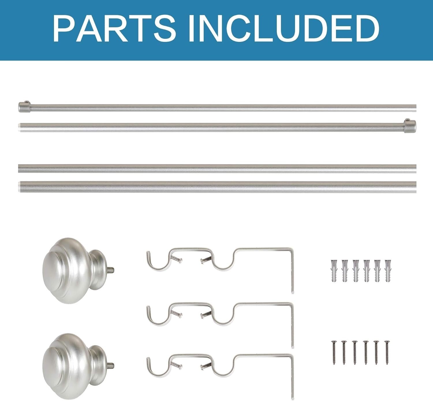 Contemporary Adjustable Curtain Rod Set, 48-84 Inches with Classic Finials