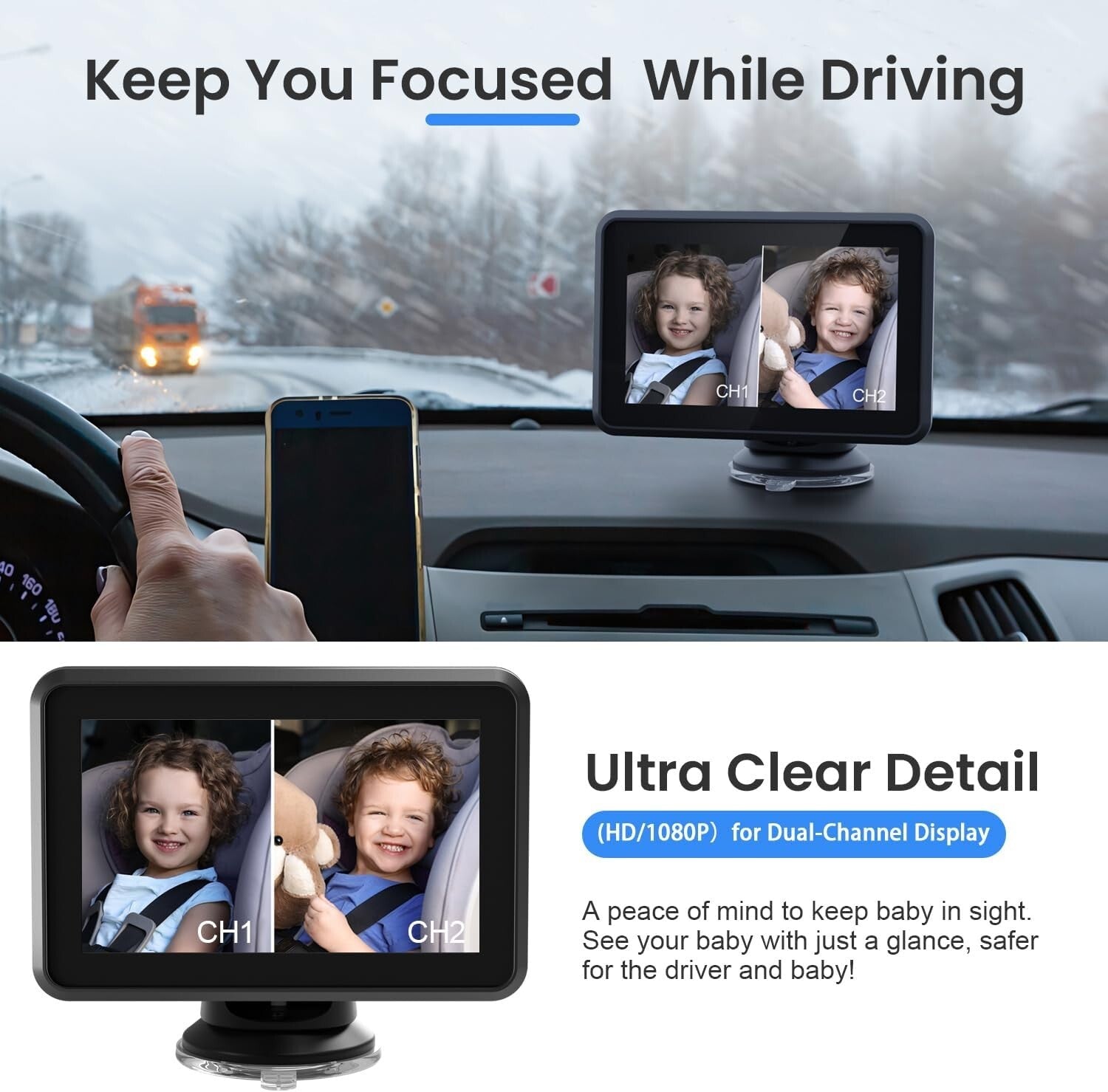 Easy Install Baby Car Camera with 1080P Display - For Safe Travels with Twins