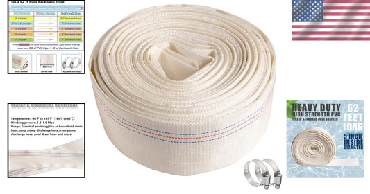 5" x 62 FT Heavy Duty PVC Swimming Pool Backwash Hose - Versatile Water Transfer