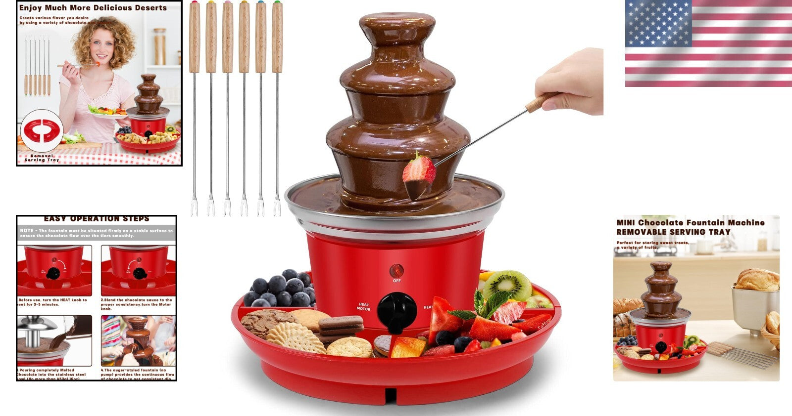 16oz Mini Chocolate Fondue Fountain - Perfect for Parties with Serving Tray