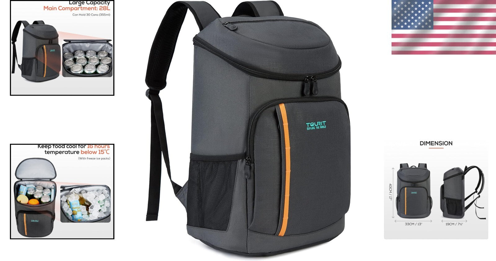 Durable Leak-Proof Backpack Cooler - 30 Can Capacity, Ideal for Picnics & Hiking