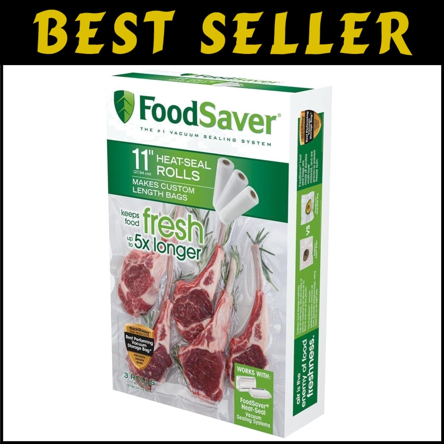 Reusable Vacuum Sealer Rolls - 11x16 BPA-Free Bags for Prolonged Freshness