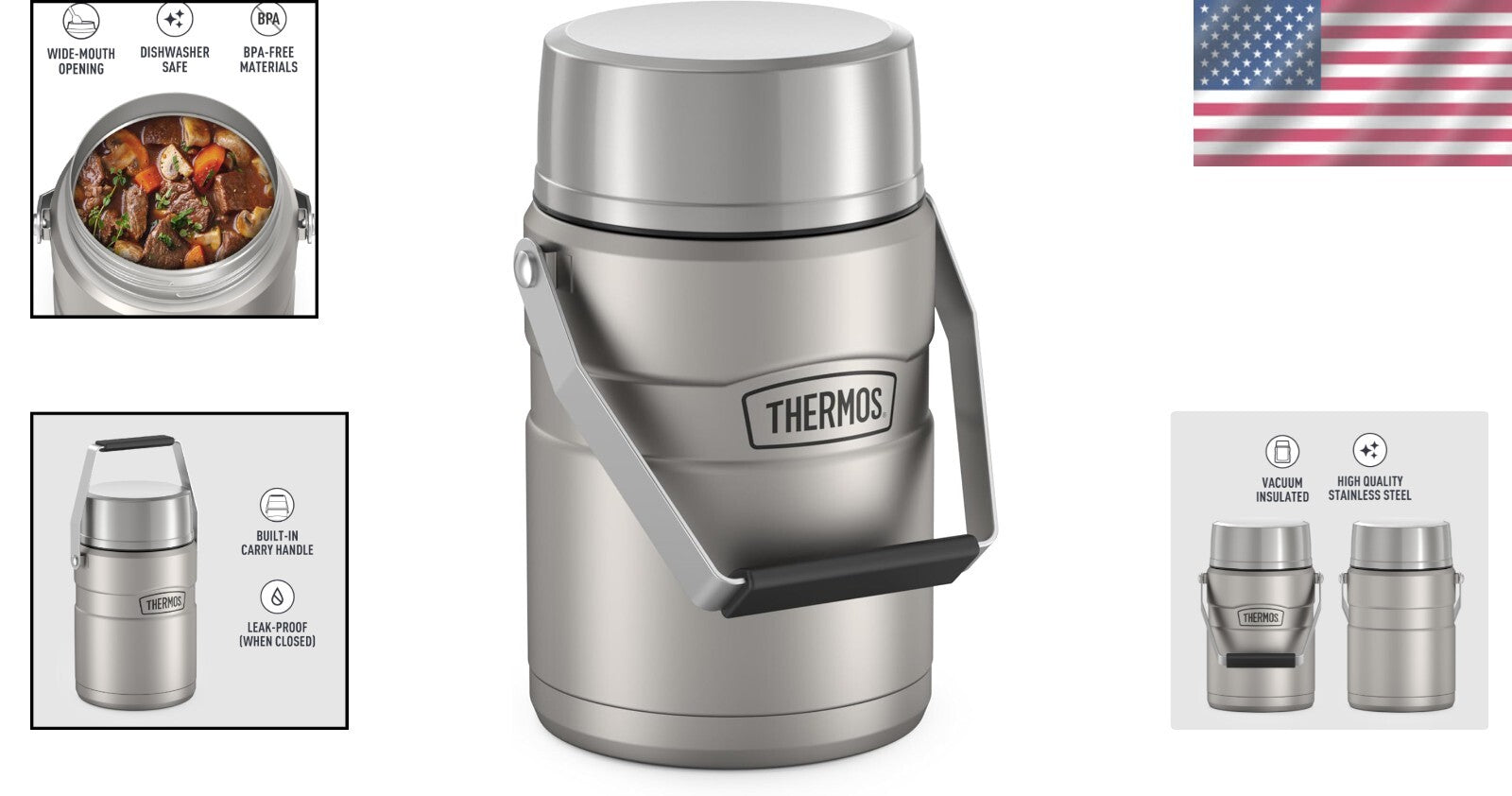 47 Oz. Stainless Steel Vacuum Food Jar with 2 Inserts - Leak-Proof Design