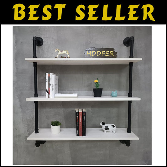 30 Inch Adjustable Industrial Floating Shelves - Wood and Metal Pipe Design