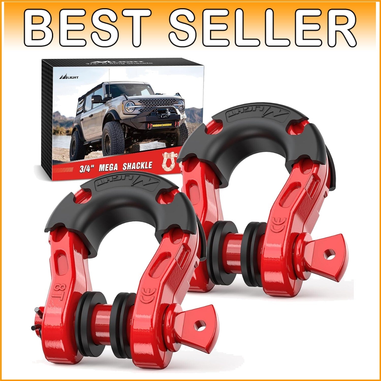 Premium 3/4" Mega D-Ring Shackles with 7/8" Pin- Ideal for Off-Road Recovery