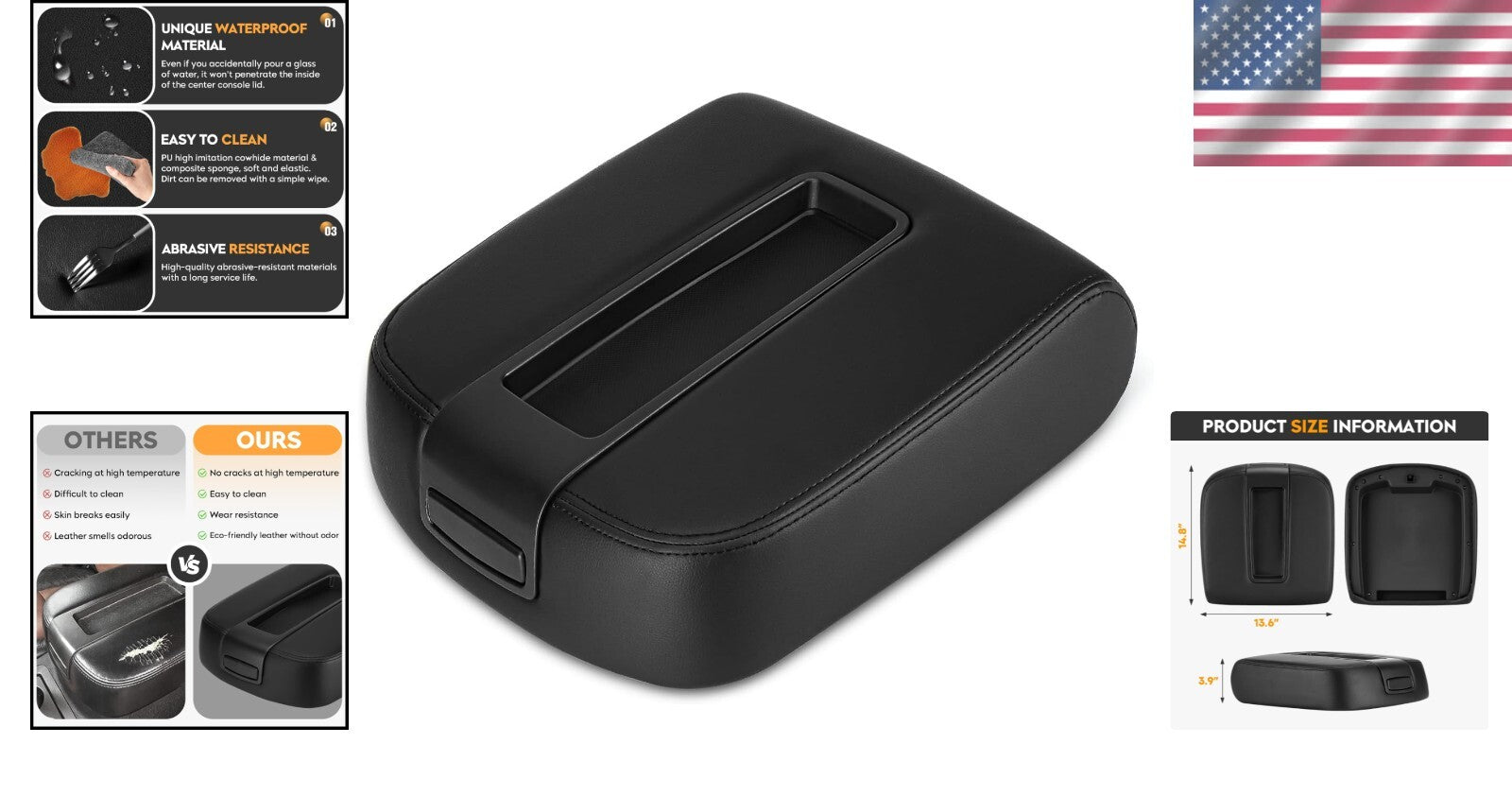 Black Center Console Armrest Lid Cover for Chevy/GMC 07-14 Models - Easy Install