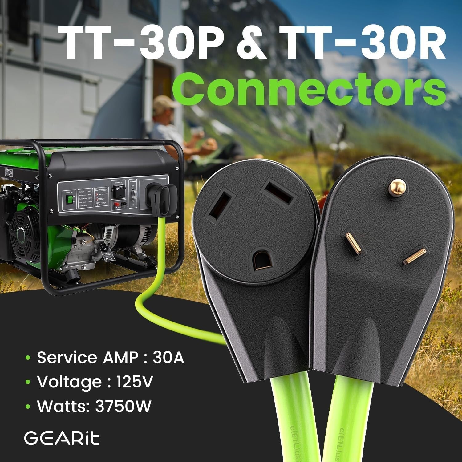 Premium 30 Amp RV Extension Cord 100ft - Bright Green TT-30 Plug for Safety