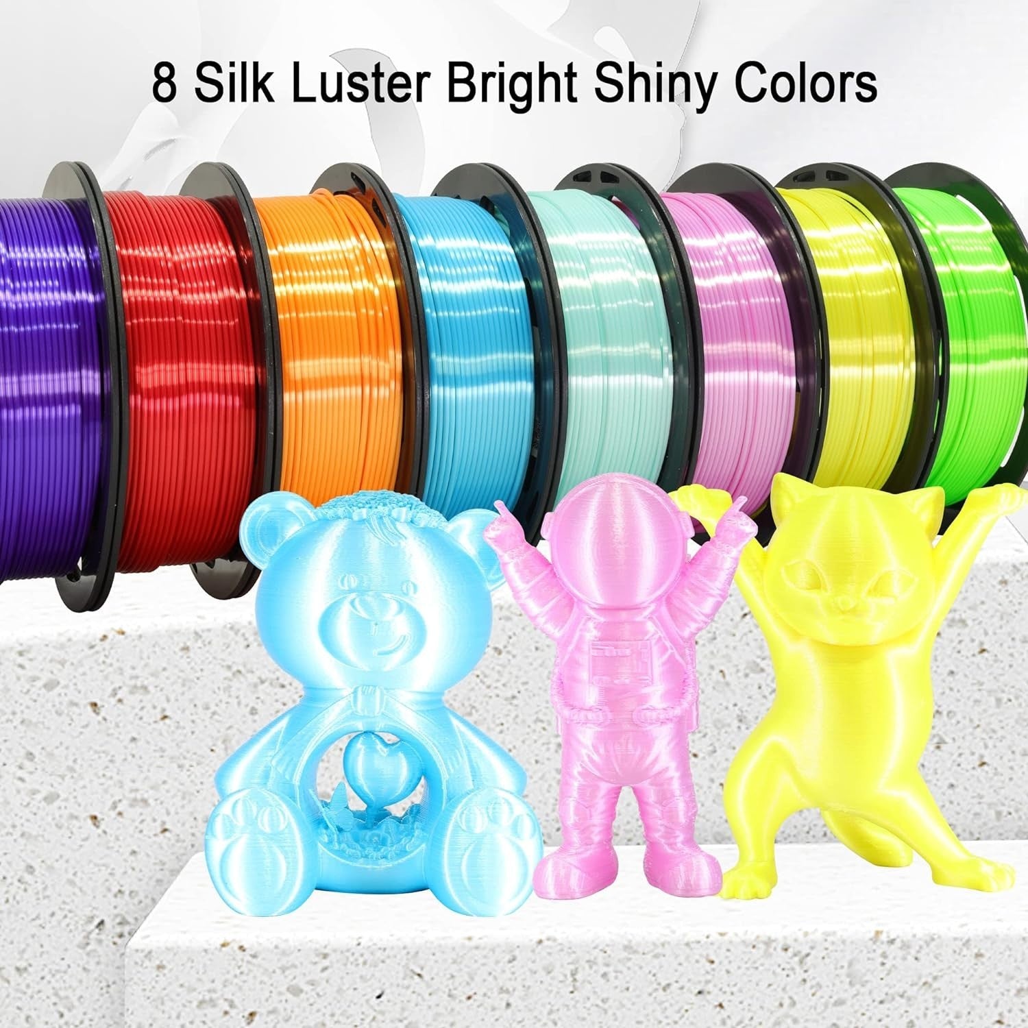 High Quality 1.75mm PLA Filament Bundle - 8 Silk Colors, 250g Each for 3D Print