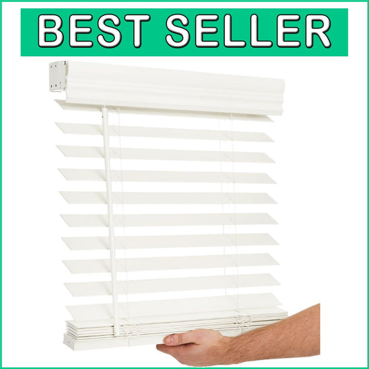 Elegant Room Darkening 35"x60" Cordless Faux Wood Blinds - Soft White Finish
