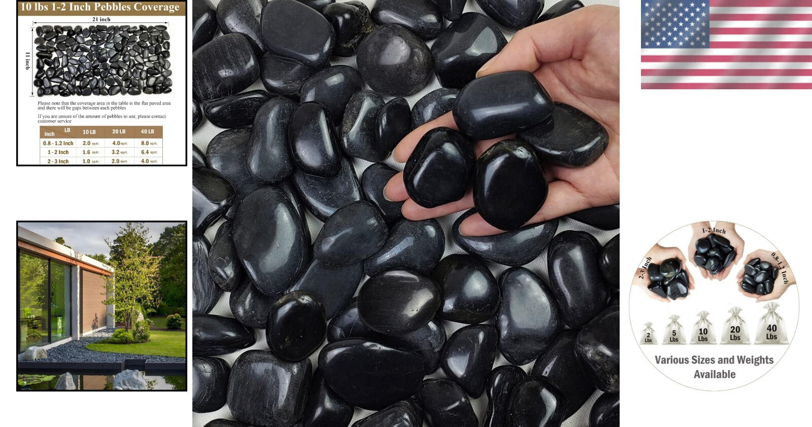 20 lbs Decorative Black River Rocks - Natural Pebbles for Stylish Plant Decor