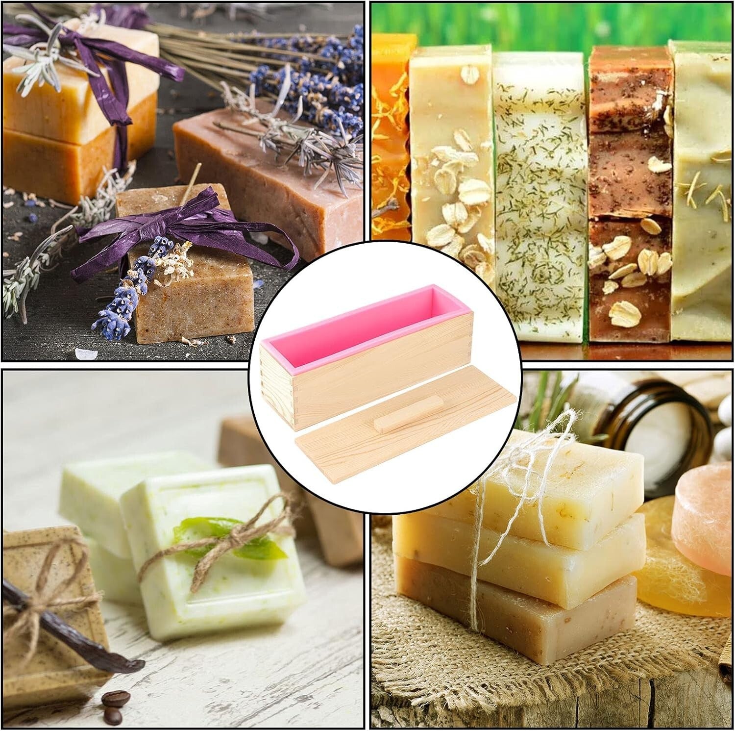 Reusable 42oz Pink Soap Molds Set with Wooden Lids - Ideal for Creative Crafts