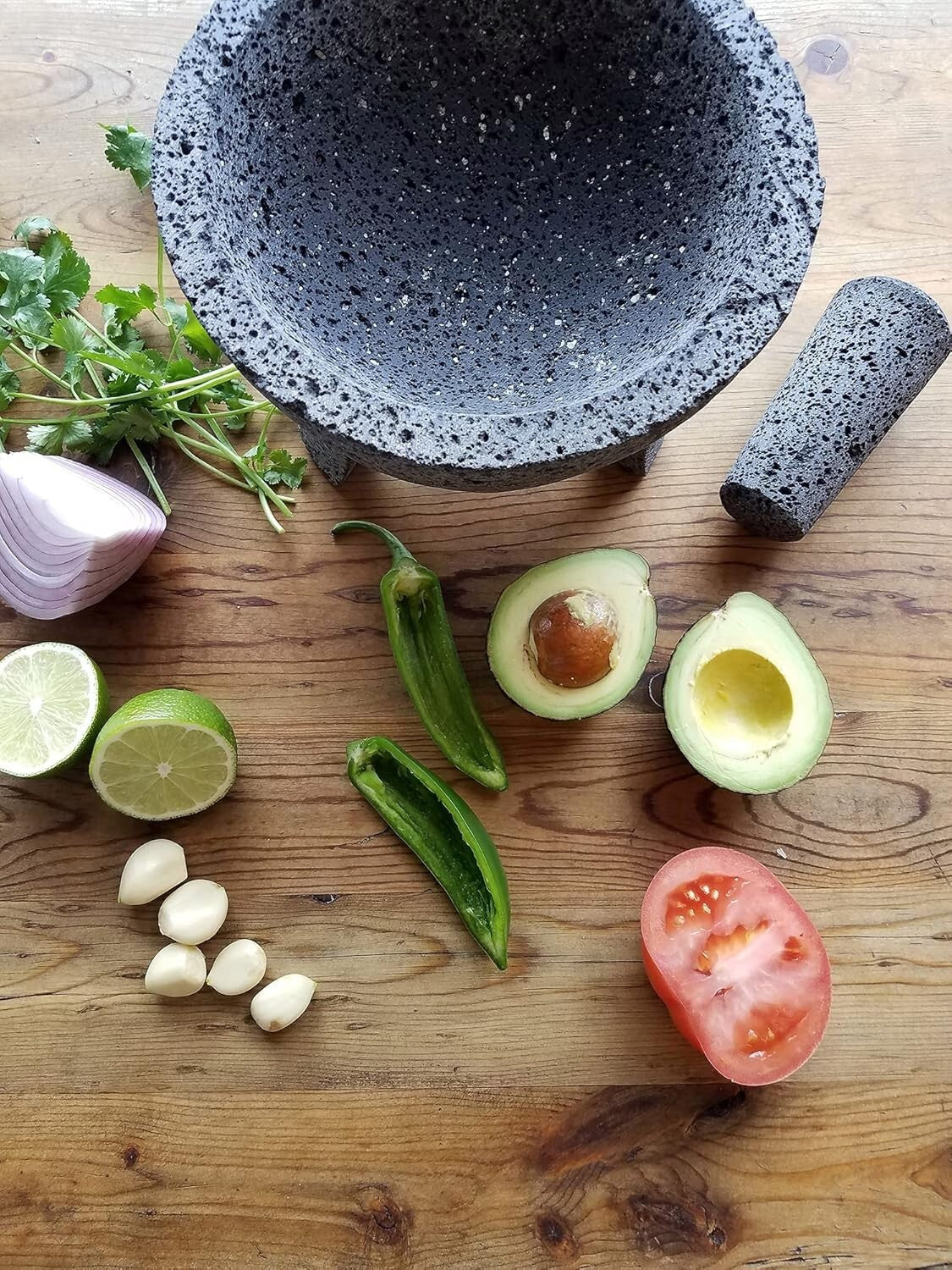Authentic Mexican Molcajete 8.5” - Natural Volcanic Stone for Perfect Guacamole