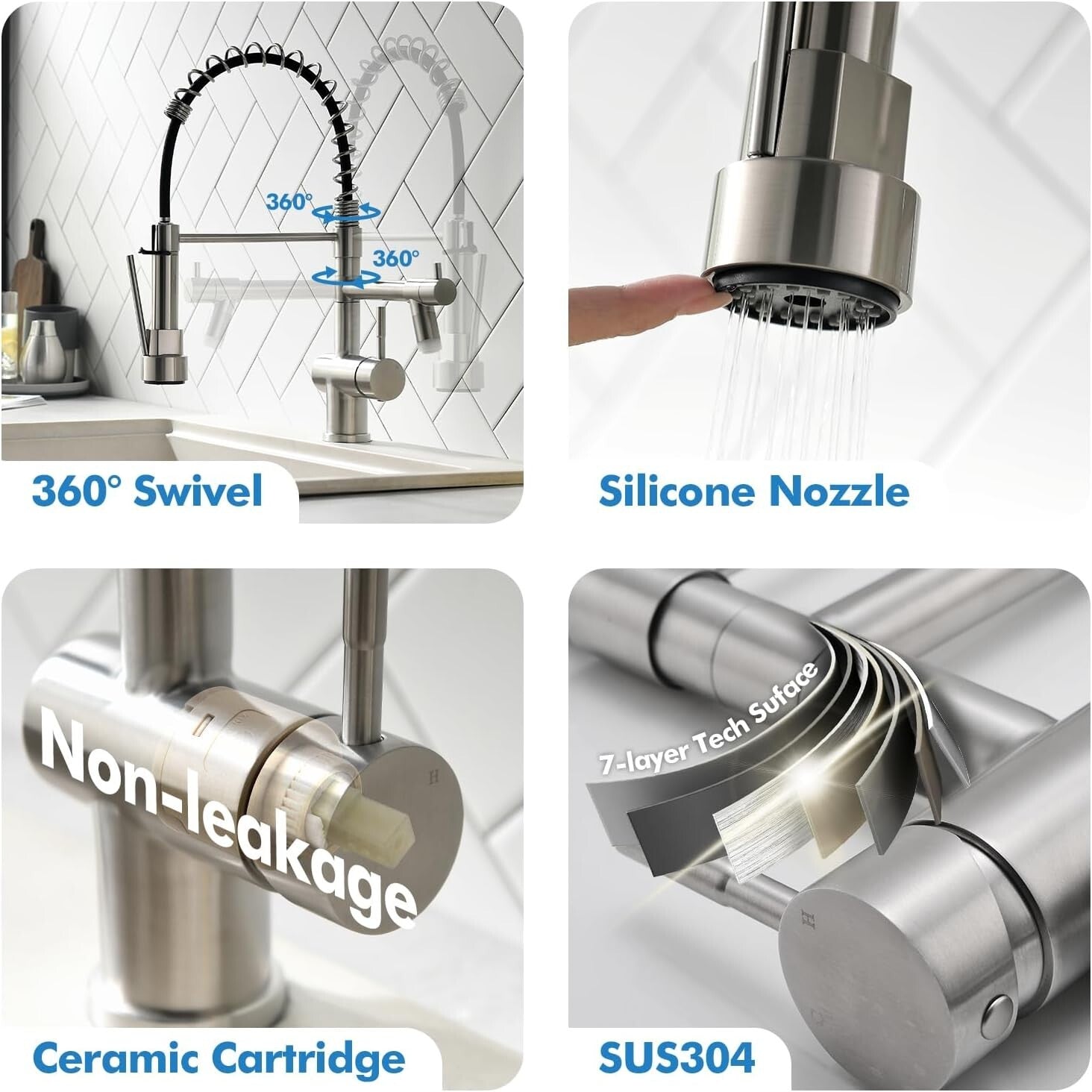 Durable Stainless Steel Kitchen Faucet with Dual Spouts & LED Temp Indicator