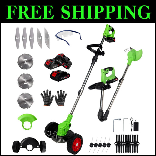 Versatile Electric Grass Trimmer: 3 Batteries, Lightweight & Adjustable Handle
