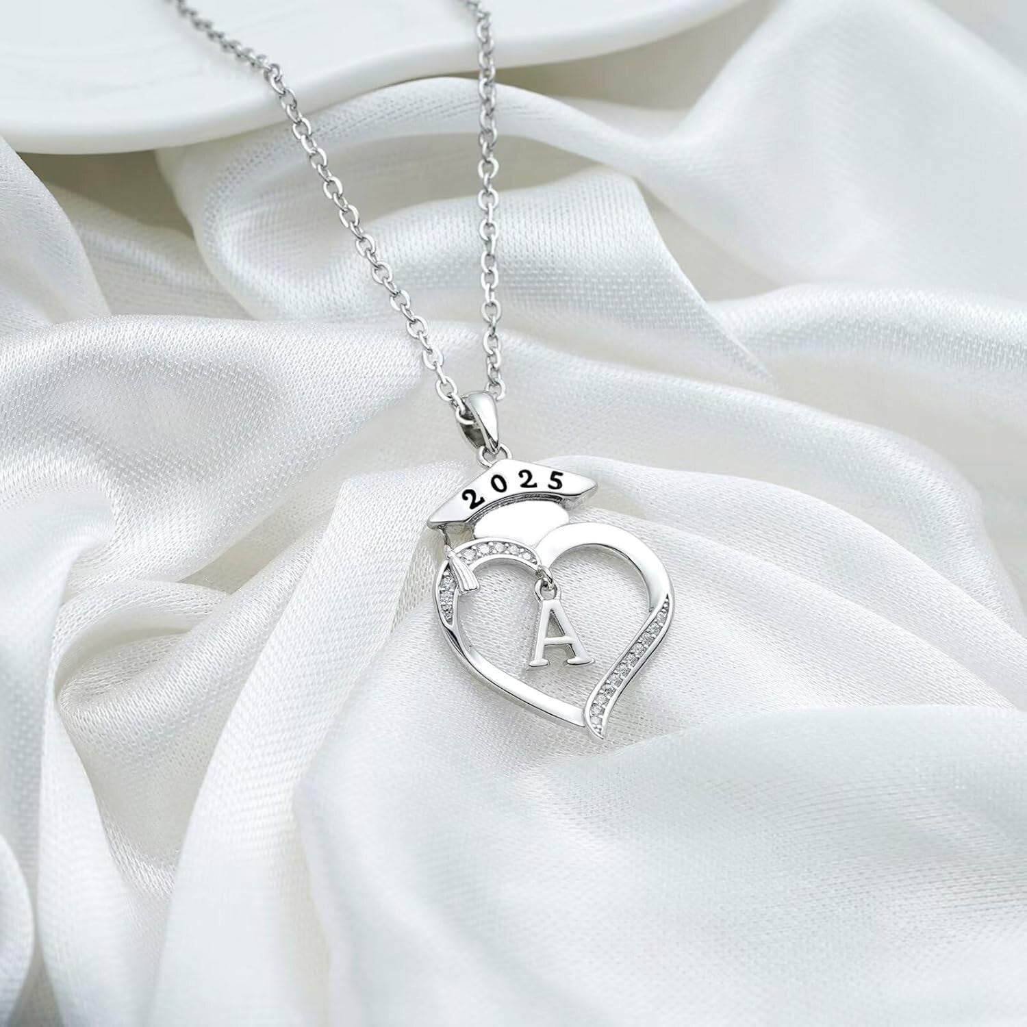 2025 Graduation Gifts - Dainty Heart Initial Necklace in Sterling Silver for Her