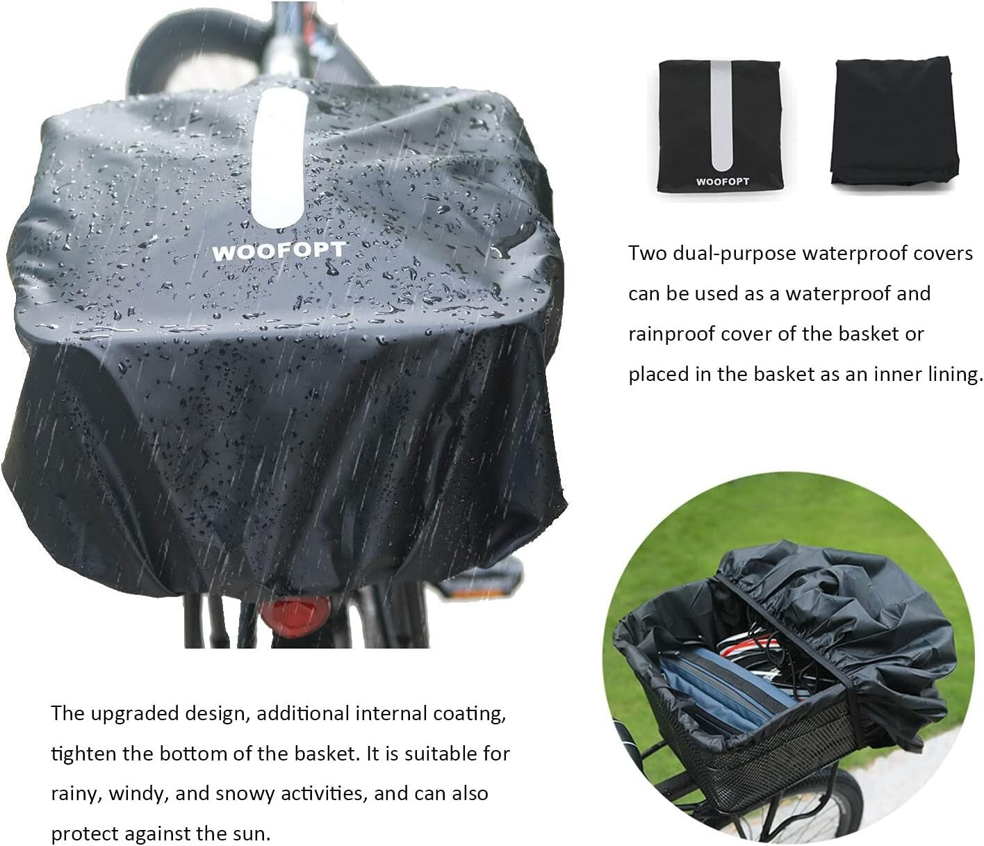 Reflective Metal Rear Bike Basket with Dual Rainproof Covers & Sturdy Support