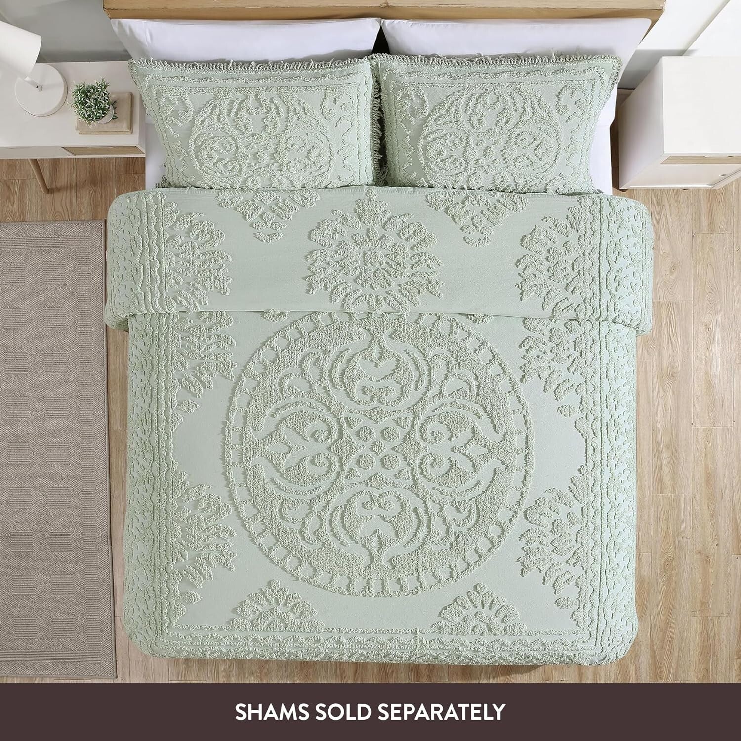 Luxurious King Size Chenille Bedspread in Sage - Traditional Medallion Design