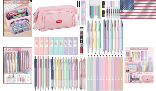 78-Piece Aesthetic School Supplies Set with Cute Pastel Pen Case & Highlighters