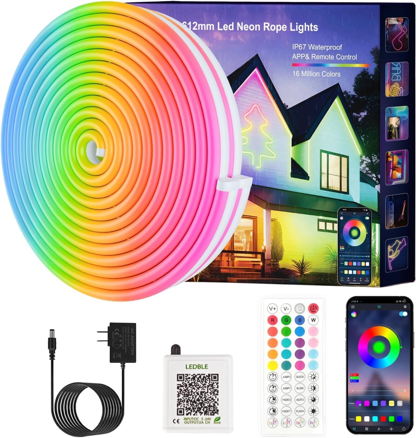 Cuttable Neon Rope Lights 100FT - App & Remote Control with 16 Million Colors