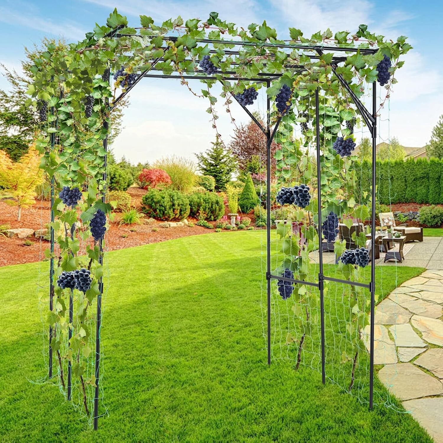 Durable Outdoor Garden Trellis - Black Pergola Frame for Climbing Plants