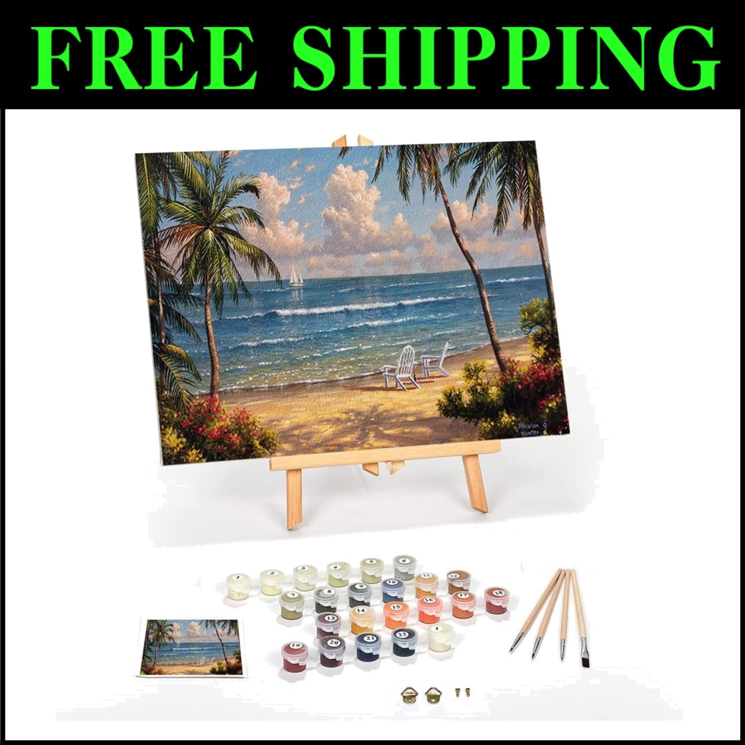 Seaside Paradise 16x20 Paint by Numbers Kit with Framed Canvas & Easel