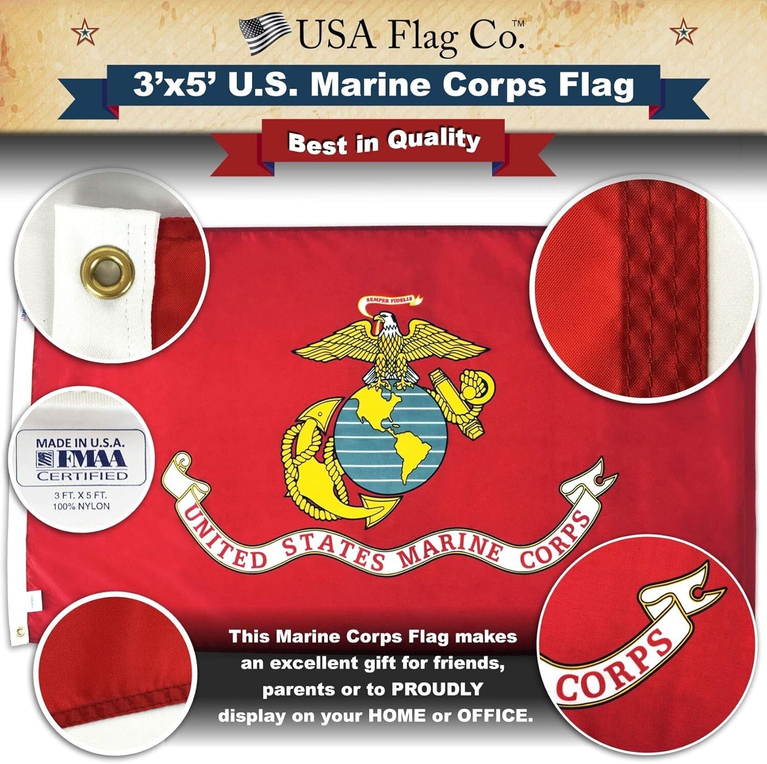 Beautiful 3x5 Marine Corps Flag with Eagle Emblem - Ideal Gift for Patriots