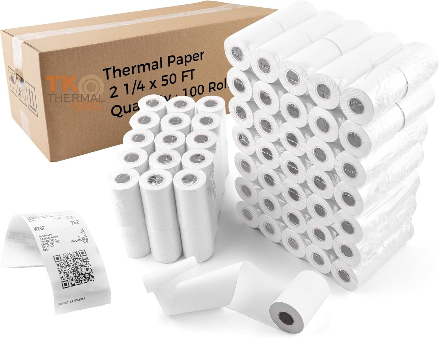 Bulk 100 Pack of 2 1/4" x 50' Receipt Paper - High Quality for Retail Use
