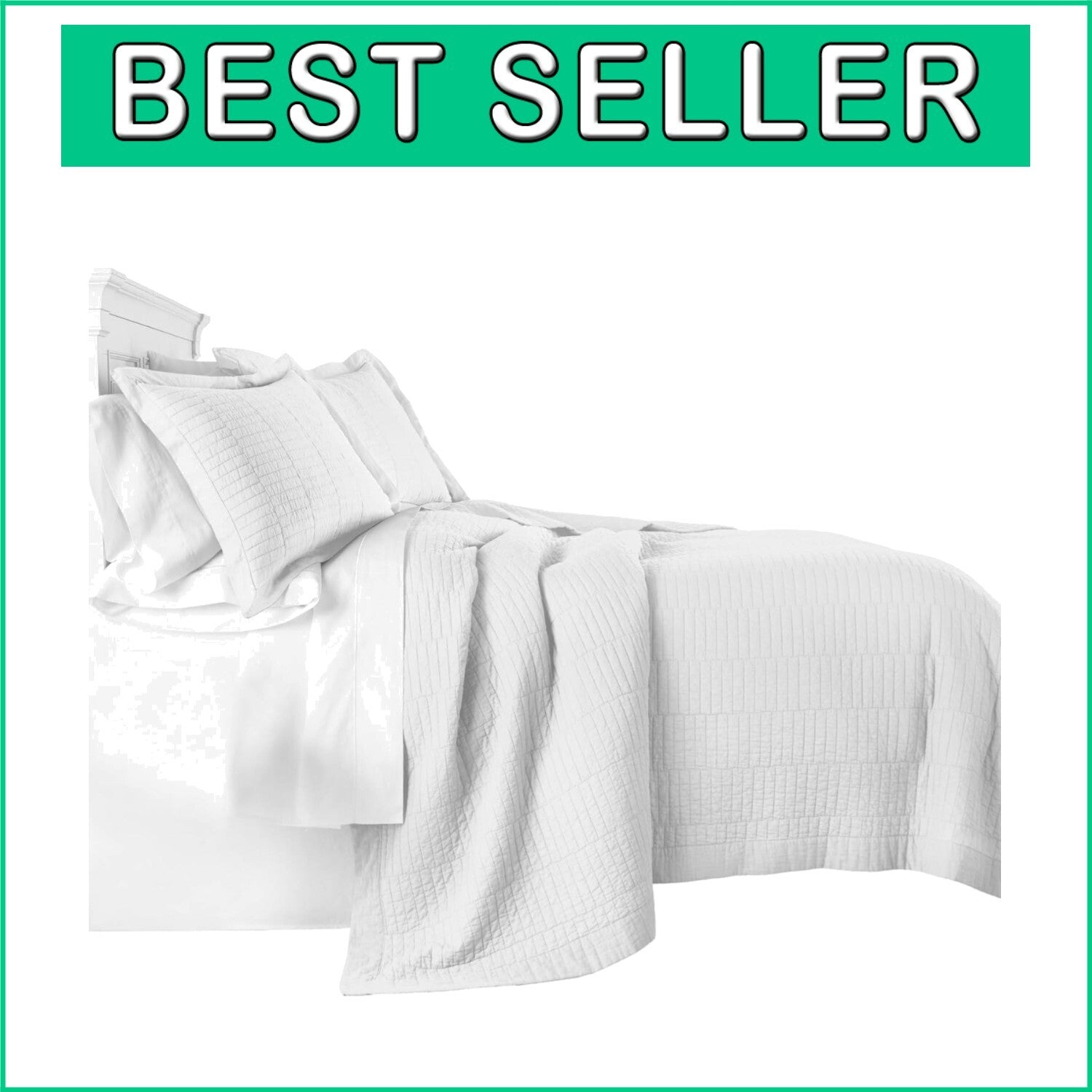 Elegant 3-Piece White Quilt Set Queen - Pre-Washed Cotton with Stitched Pattern