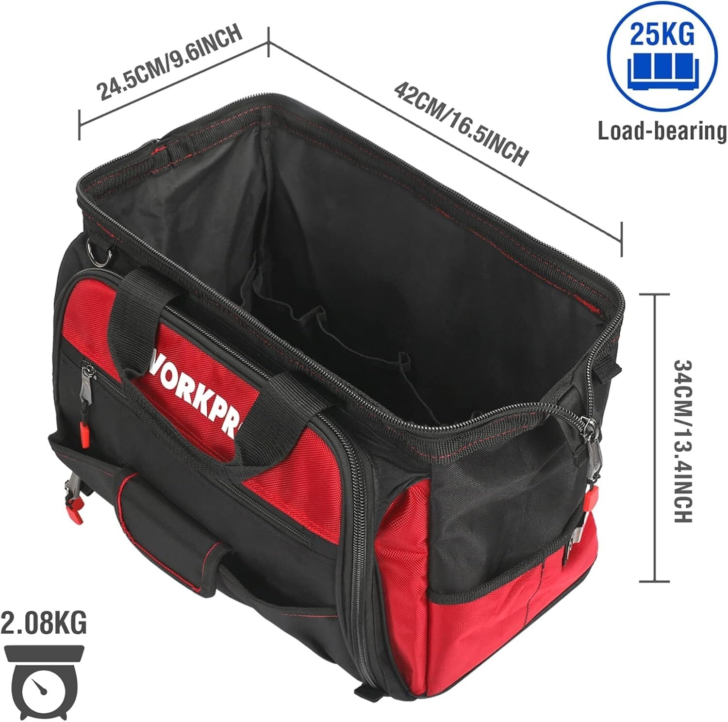 Durable 16" Waterproof Tool Bag with 46 Pocket Multi-Compartment Organizer