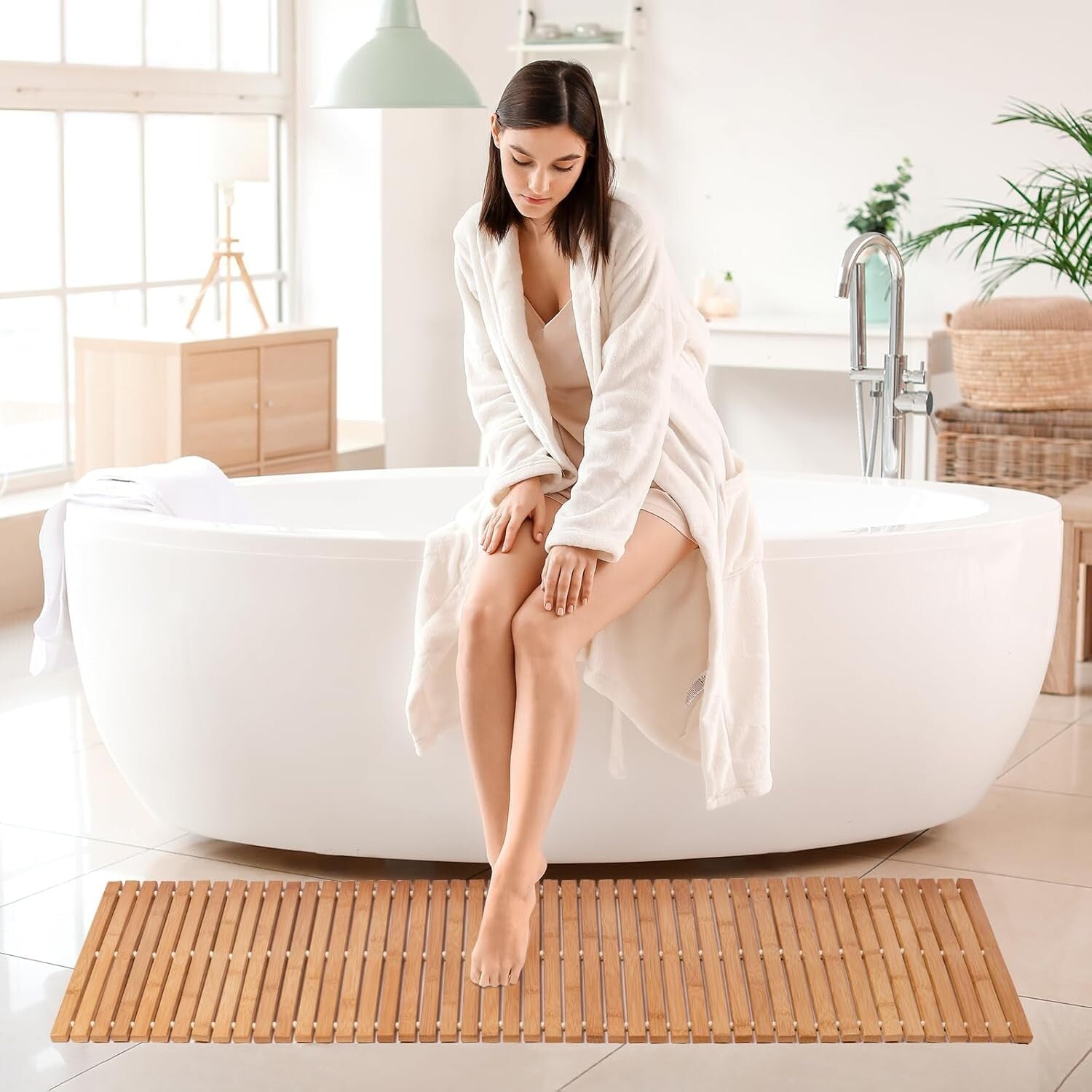 Durable Waterproof Bamboo Bath Mat - Long Lasting Non-Slip Shower Runner 16x48
