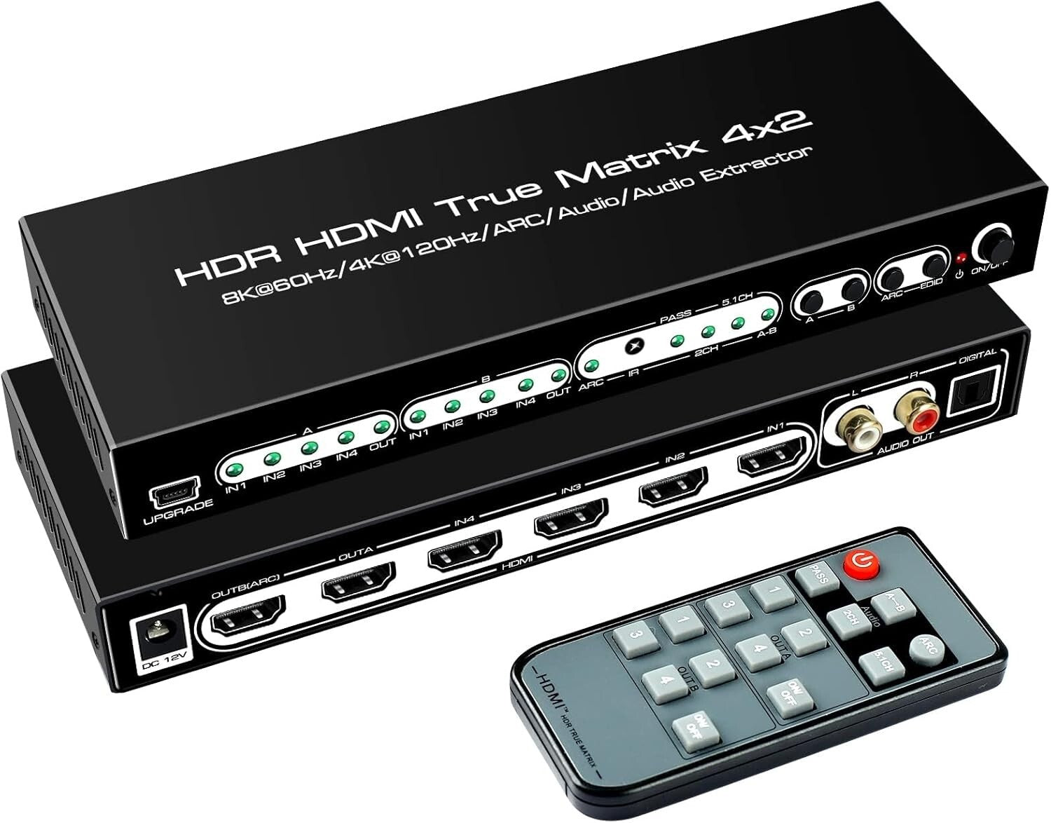 4K 120Hz HDMI Matrix Switcher with Optical Audio Output and IR Remote Control