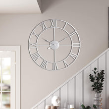 Load image into Gallery viewer, Elegant 18-Inch Retro Roman Numeral Wall Clock - Almost Silent Silver Decor