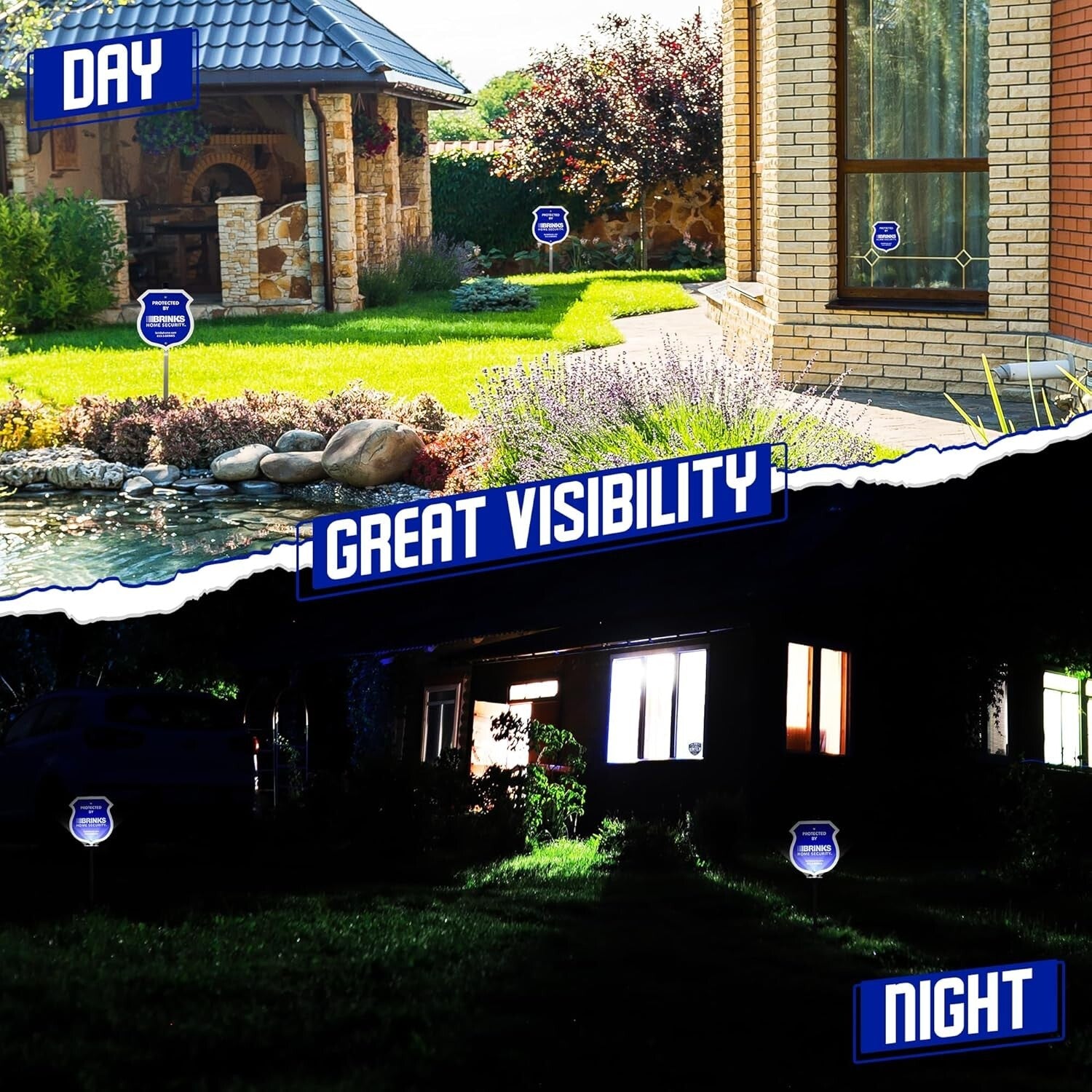 2 Solar LED Security Signs with 'Protected By' Stickers - Home Protection Kit