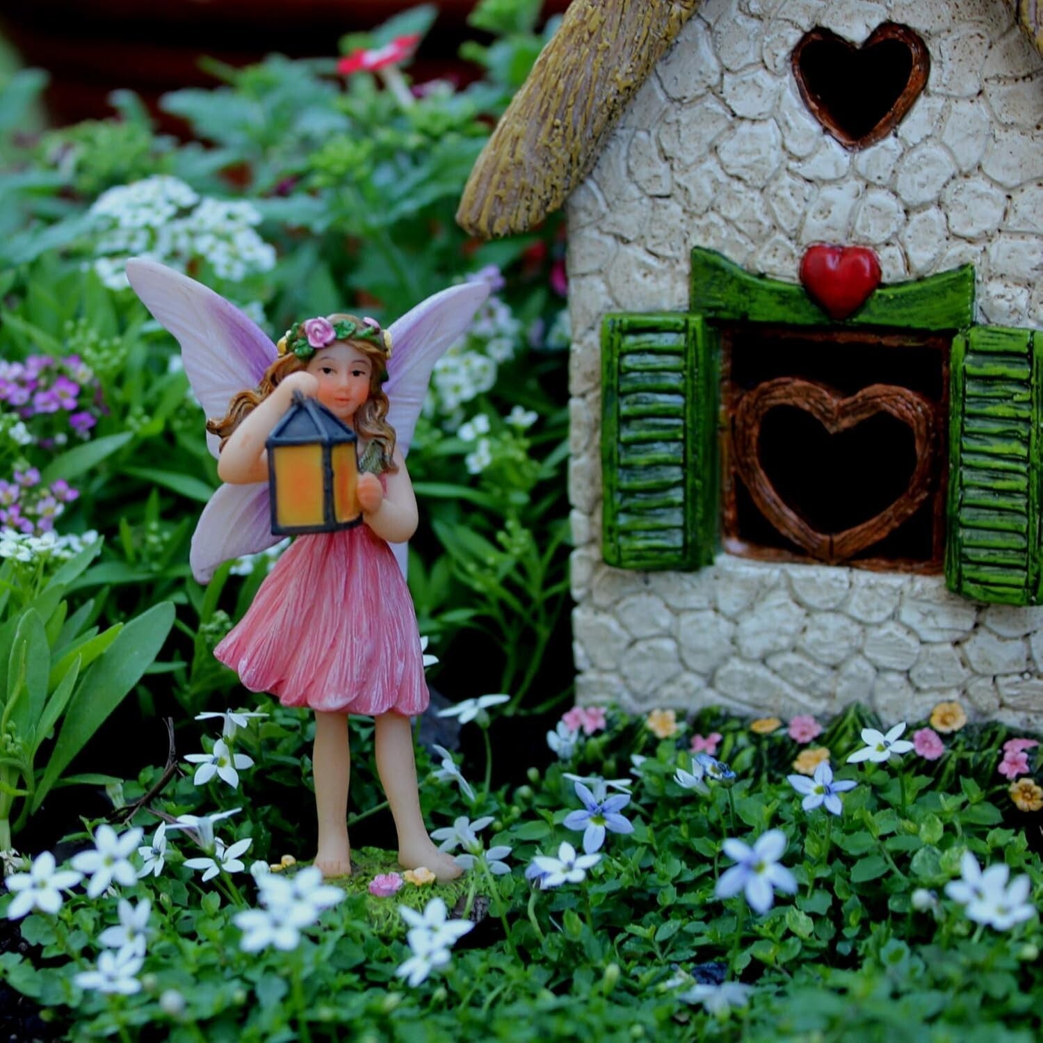 7-Inch Water-Resistant Fairy Garden House Kit with Fairies & Accessories
