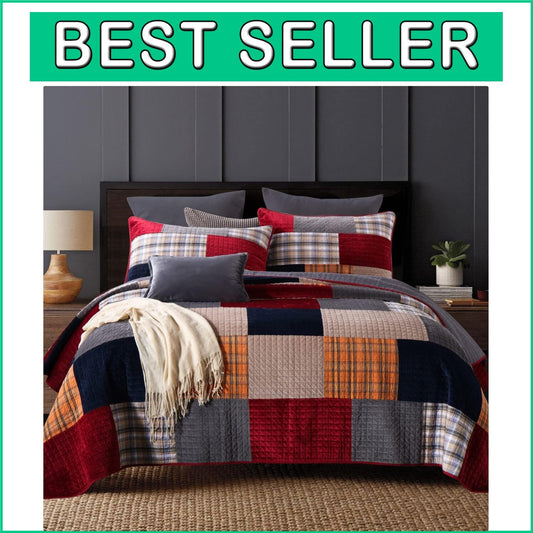 Luxurious King Size Velvet & Cotton Comforter Set - Art Deco Patchwork Design
