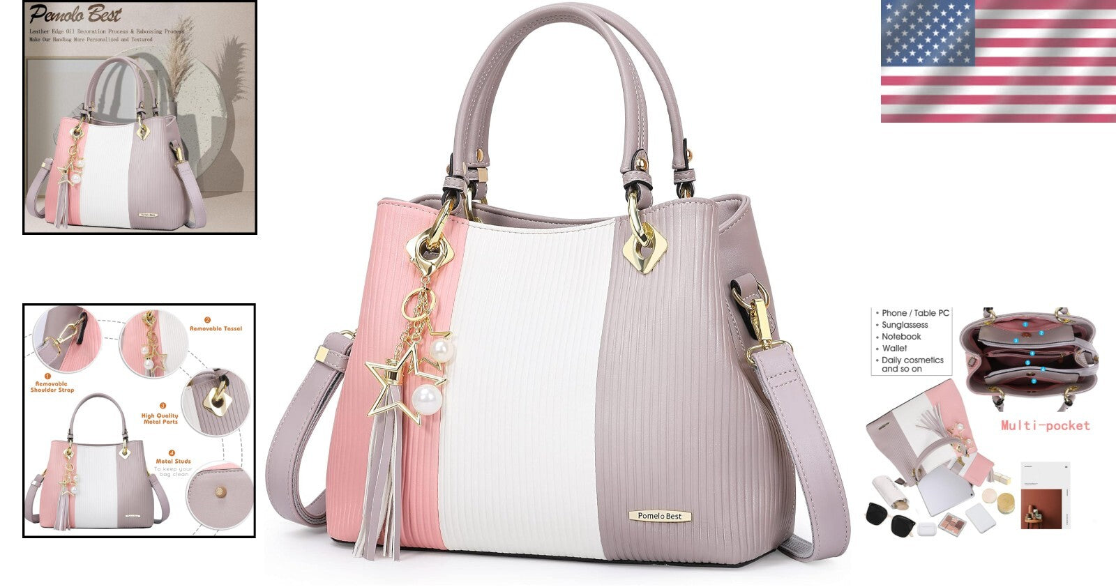 Versatile Women's Designer Satchel Bag with Detachable Strap & 8 Pockets