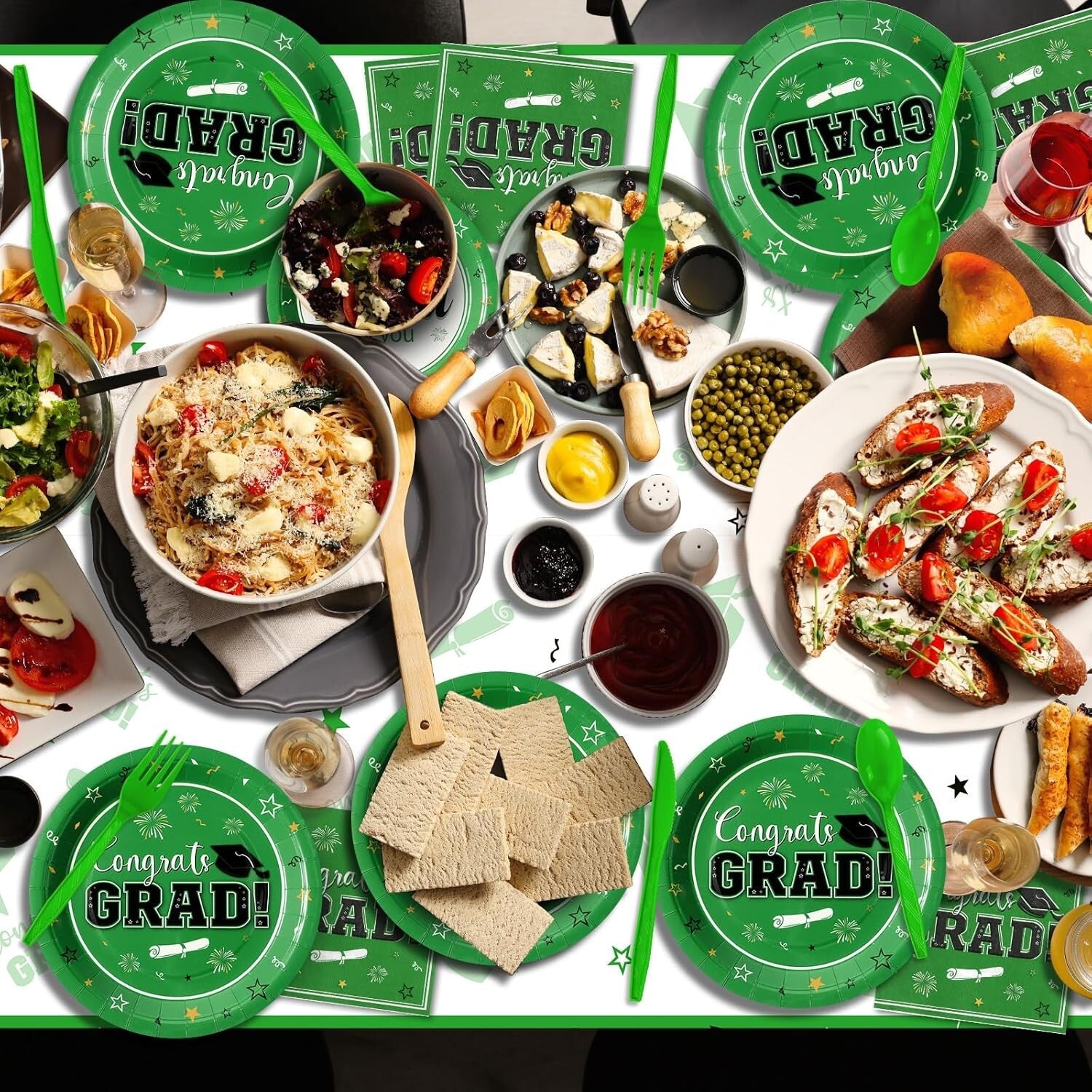 Class of 2025 Graduation Decorations - 357 Pcs Dinnerware, Banner & Tablecloth