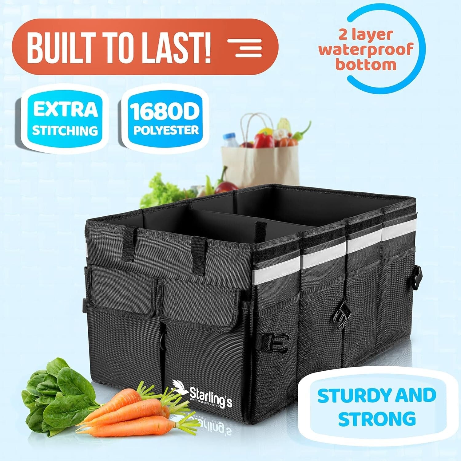 Premium Polyester Car Trunk Storage Organizer - Non-Slip, Insulated, Lightweight