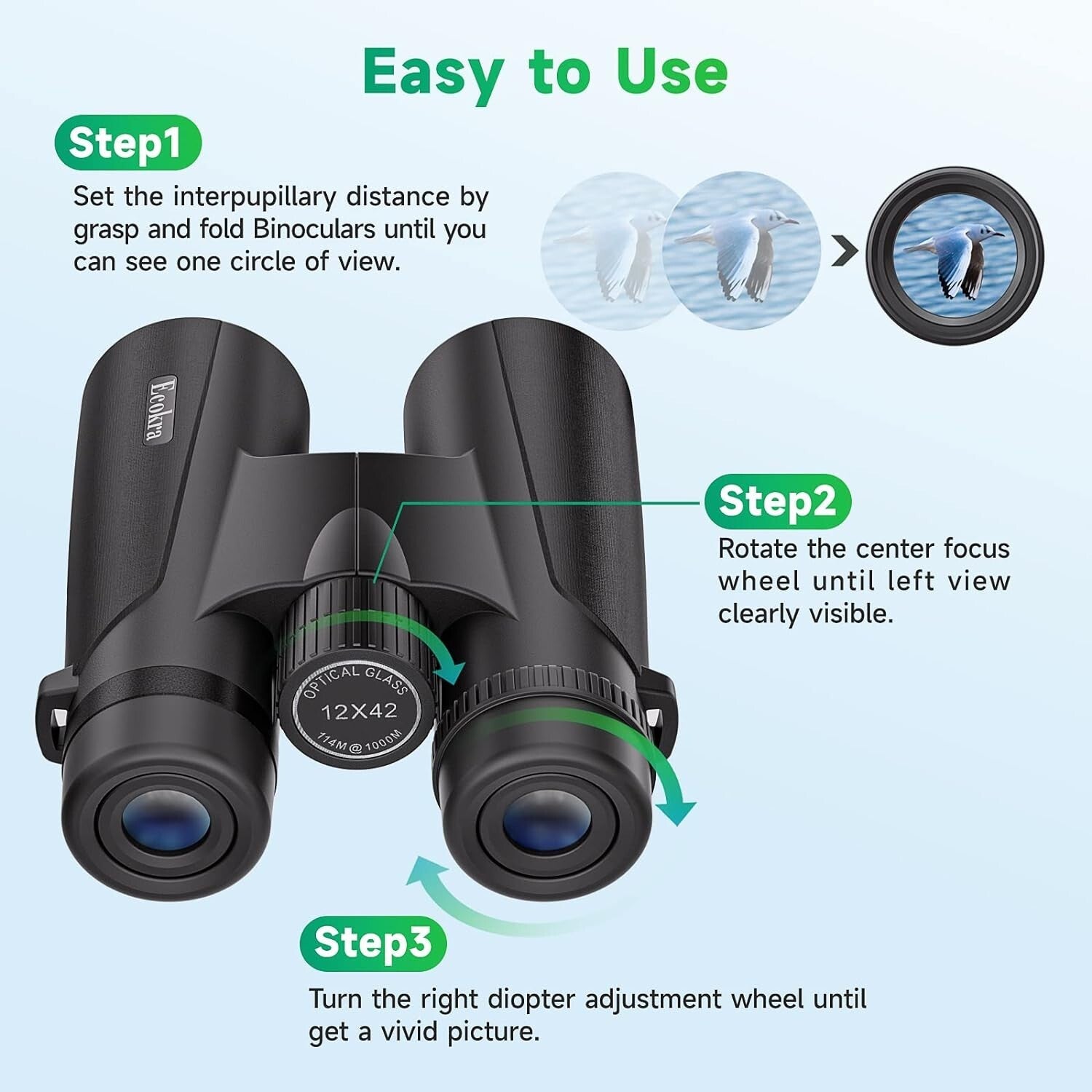 Travel-Ready 12x42 High Power Binoculars with Large Field of View for Adventures