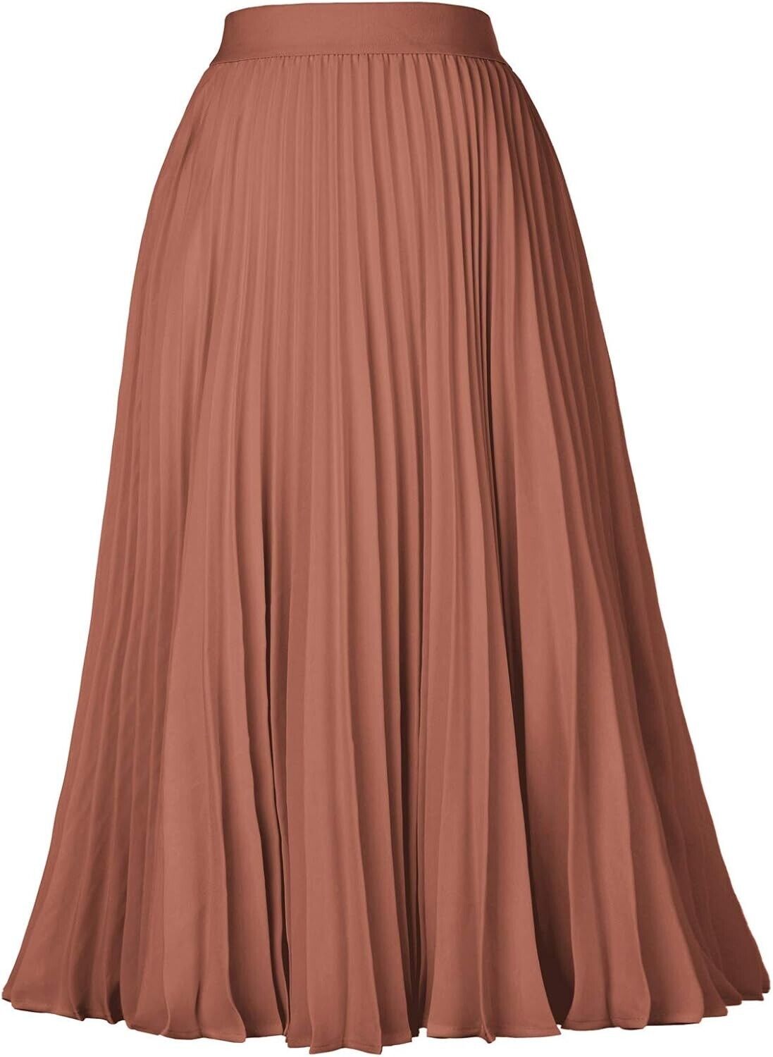 Plus Size Women's High Waist Pleated A-Line Midi Skirt - Timeless Brown Elegance
