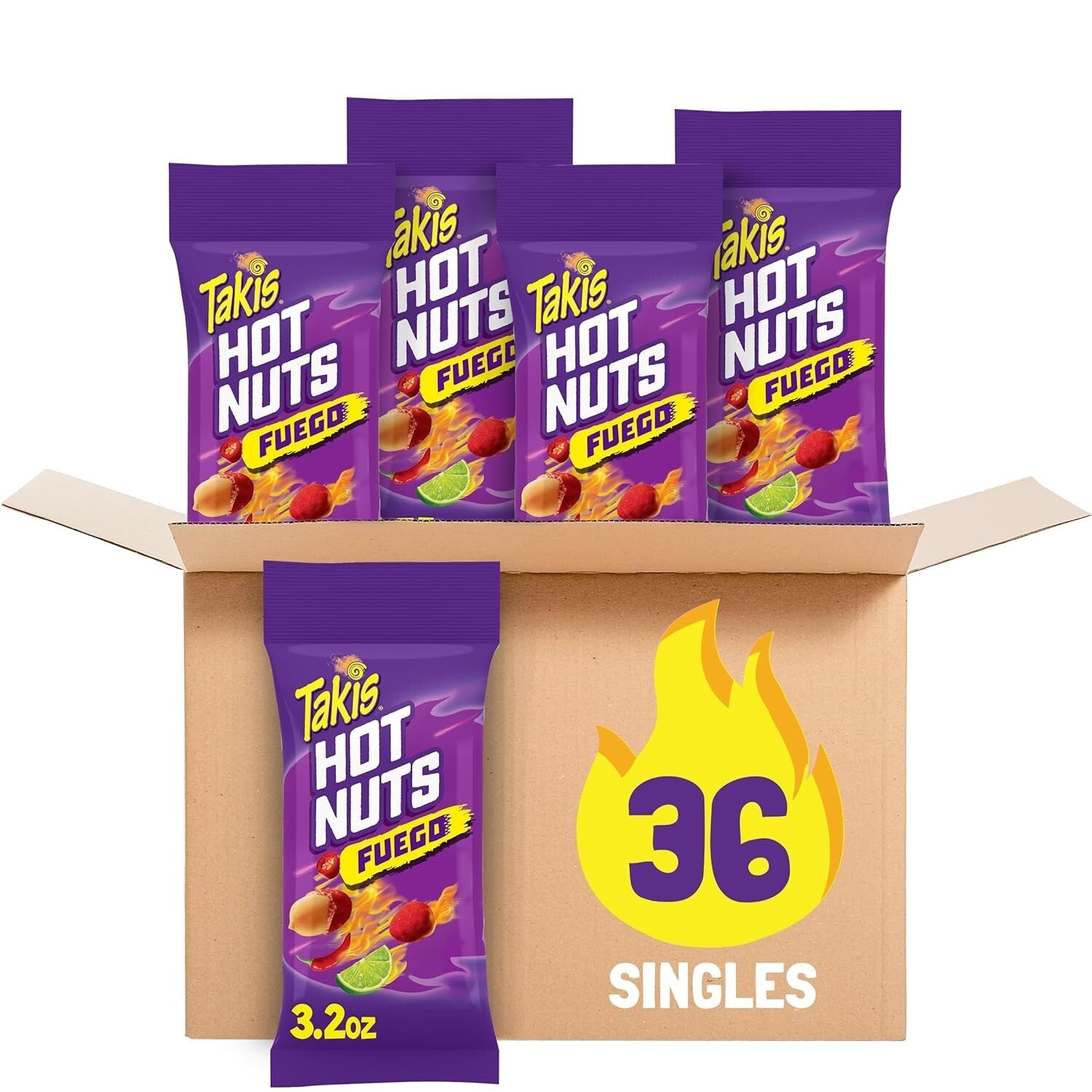 Fuego Hot Nuts 3 Ct - Extreme Spicy Double-Crunch Peanuts in Lime & Chili Flavor