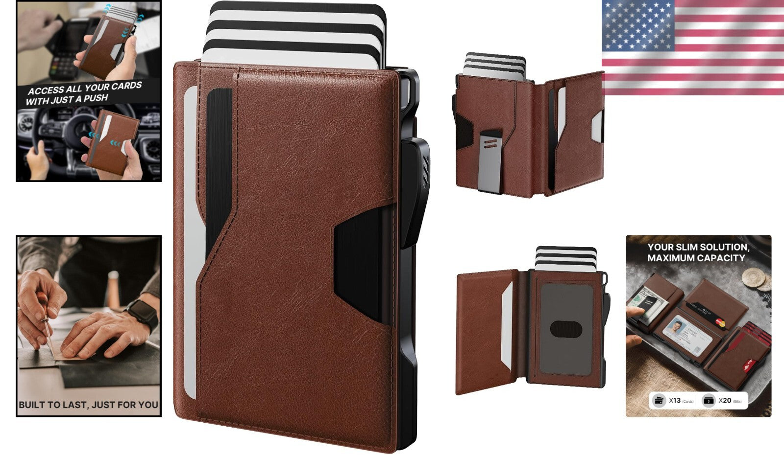 Durable Brown Men's Wallet with Minimalist Design - 1-Year Guarantee Included