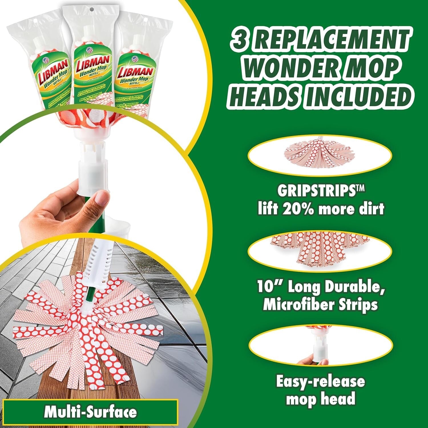 Eco-Friendly Wonder Mop Duo with Easy Wring & 3 Replacement Heads Included