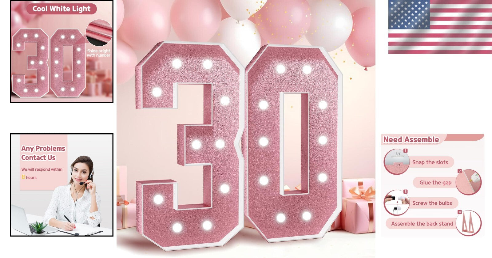 Elegant 4FT Rose Gold LED Number 30 - Perfect for Birthday & Anniversary Decor