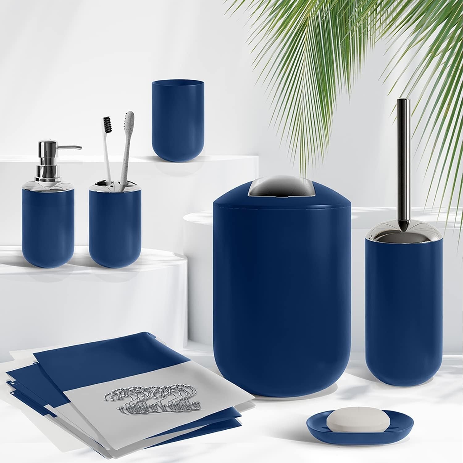 Navy Chevron 23PC Bath Set: Shower Curtain, Rugs & Essentials for Stylish Spaces