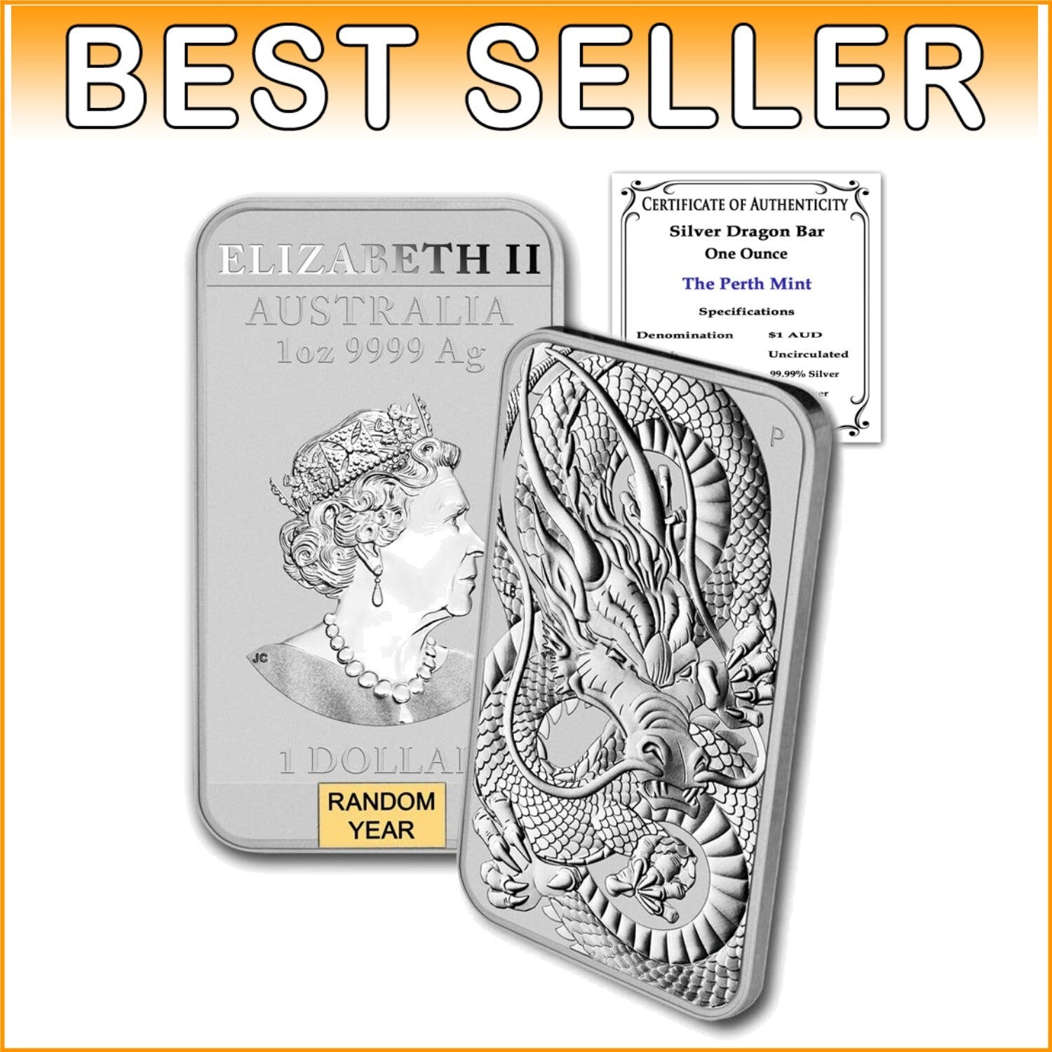 Limited Edition 1 oz Silver Dragon Rectangular Coin - Perth Mint Cert. Auth.