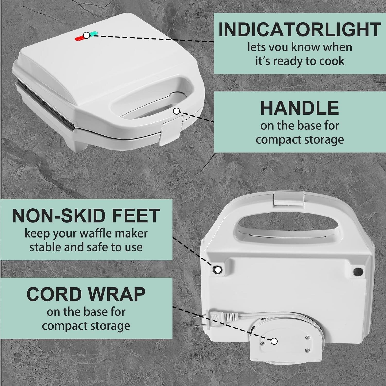 Non-Stick Hot Dog Waffle Machine with Temperature Control - White Design
