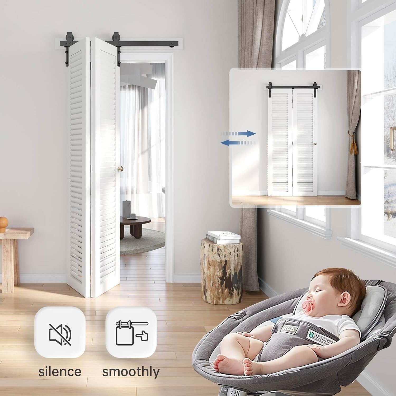 Durable 36-Inch Heavy-Duty Barn Door Hardware Kit - Fits Double 18" Doors