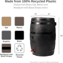 Load image into Gallery viewer, Sleek Black 50-Gallon Eco Rain Barrel for Space-Saving Water Storage