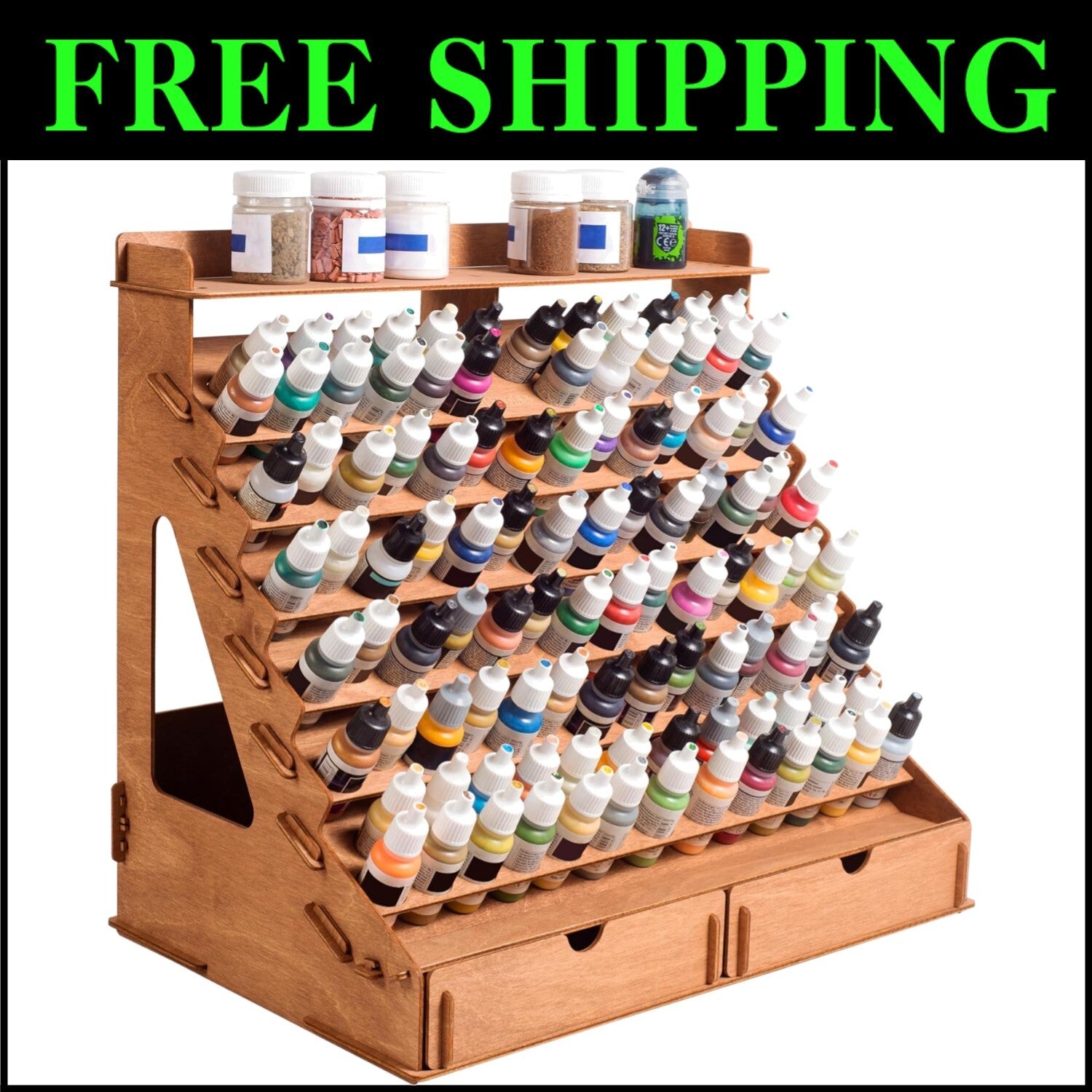 Eco-Friendly Paint Organizer for 105 Bottles & 14 Brushes - Stylish Storage Rack